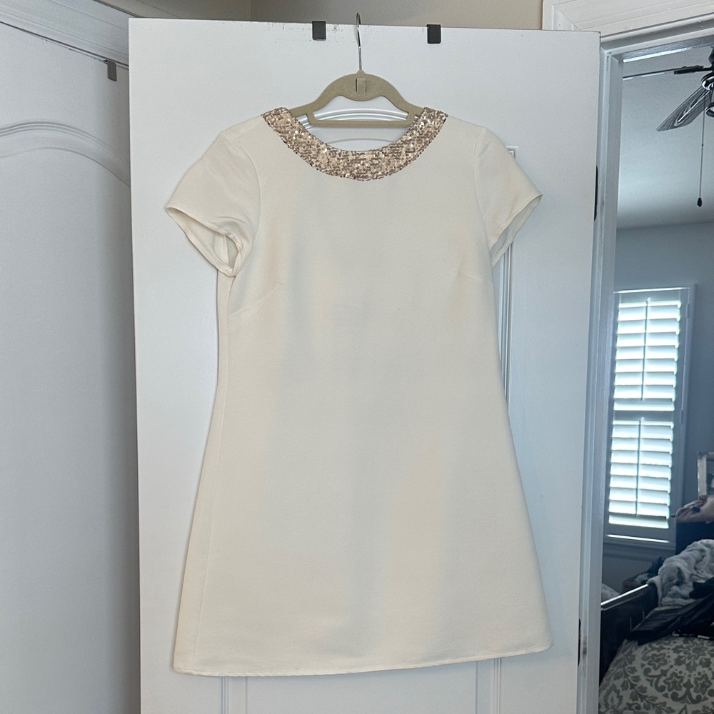 Sail to Sable Cream Mini Dress with Gold sequin bow